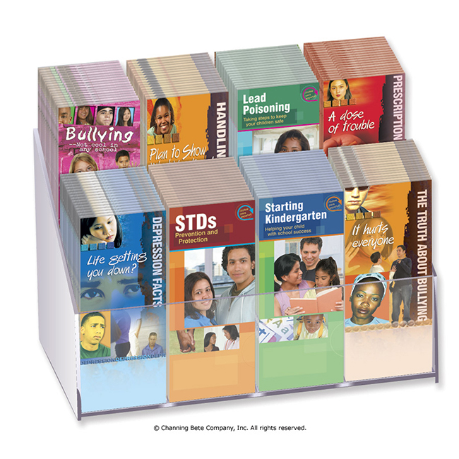 Acrylic; 2-Tier, 8-Title Pamphlet Display Rack With Dividers